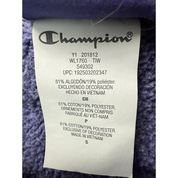 Champion Women Reverse Weave Tie Dye Crewneck Sweatshirt Purple Sz S Warm Fleece - Picture 4 of 11